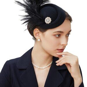 Women Fascinator Hat Feather Crystal Rhinestones Kentucky Derby Tea Party
